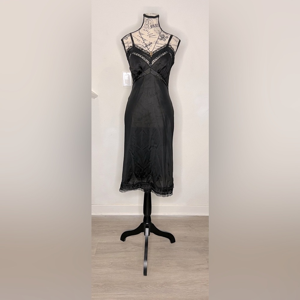 Vanity Fair Vintage Black Lace Slip Dress